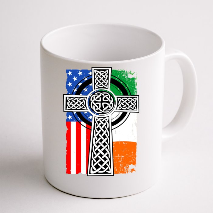 Irish American USA Flag Celtic Cross St Patrick's Day Front & Back Coffee Mug