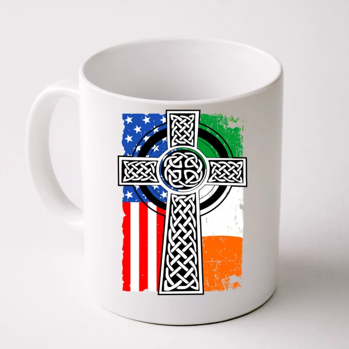 Irish American USA Flag Celtic Cross St Patrick's Day Front & Back Coffee Mug