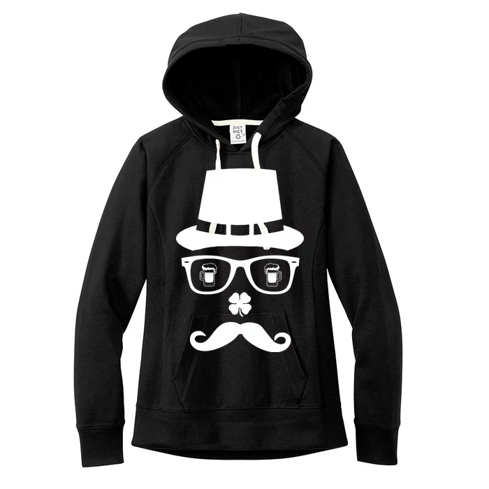 Irish Beer Mustache St. Patrick's Day Face Women's Fleece Hoodie