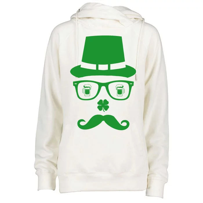 Irish Beer Mustache St. Patrick's Day Face Womens Funnel Neck Pullover Hood