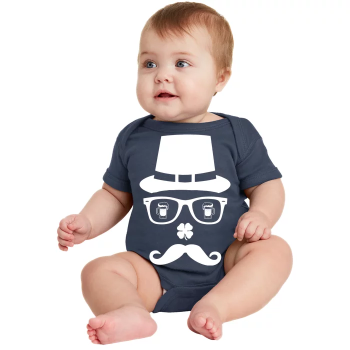 Irish Beer Mustache St. Patrick's Day Face Baby Bodysuit