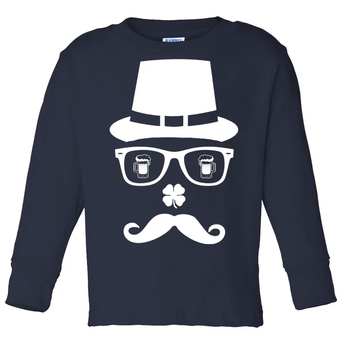 Irish Beer Mustache St. Patrick's Day Face Toddler Long Sleeve Shirt