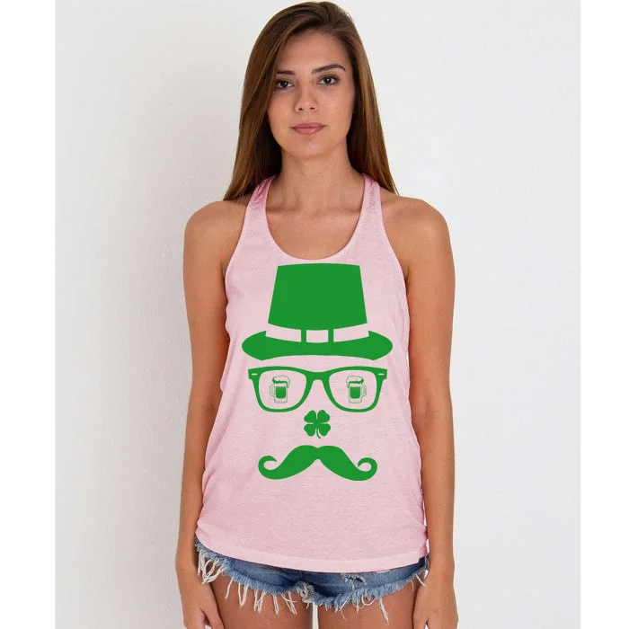 Irish Beer Mustache St. Patrick's Day Face Women's Knotted Racerback Tank