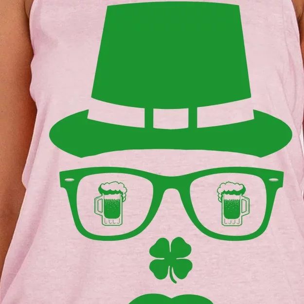 Irish Beer Mustache St. Patrick's Day Face Women's Knotted Racerback Tank