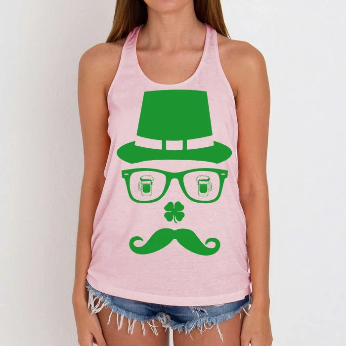 Irish Beer Mustache St. Patrick's Day Face Women's Knotted Racerback Tank