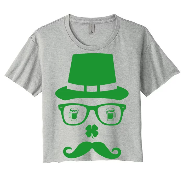 Irish Beer Mustache St. Patrick's Day Face Women's Crop Top Tee