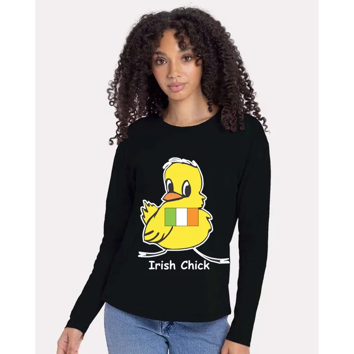 Irish Chick Cute Chicken With Flag Womens Cotton Relaxed Long Sleeve T-Shirt