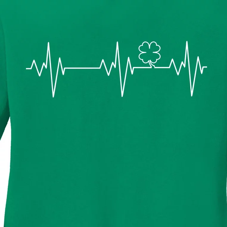 Irish Clover Heartbeat Funny St. Patrick's Day Ladies Long Sleeve Shirt