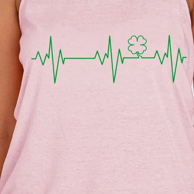 Irish Clover Heartbeat Funny St. Patrick's Day Women's Knotted Racerback Tank