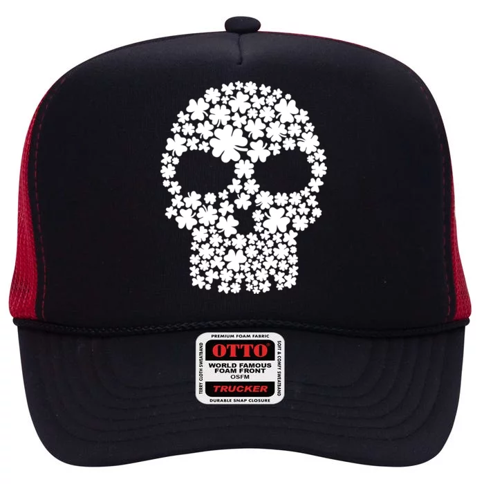 Irish Clovers St. Patrick's Day Skull High Crown Mesh Trucker Hat