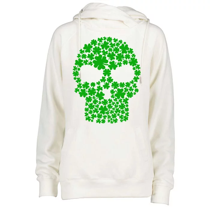 Irish Clovers St. Patrick's Day Skull Womens Funnel Neck Pullover Hood