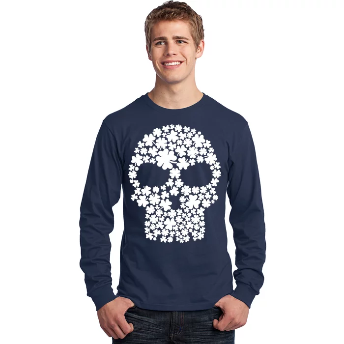 Irish Clovers St. Patrick's Day Skull Long Sleeve Shirt