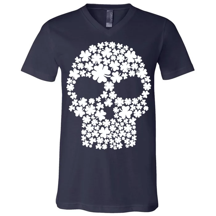 Irish Clovers St. Patrick's Day Skull V-Neck T-Shirt