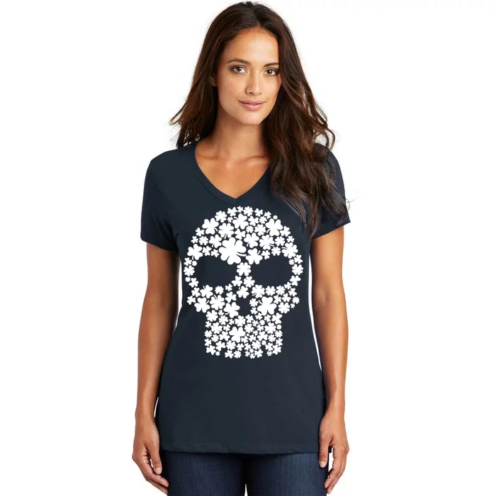 Irish Clovers St. Patrick's Day Skull Women's V-Neck T-Shirt