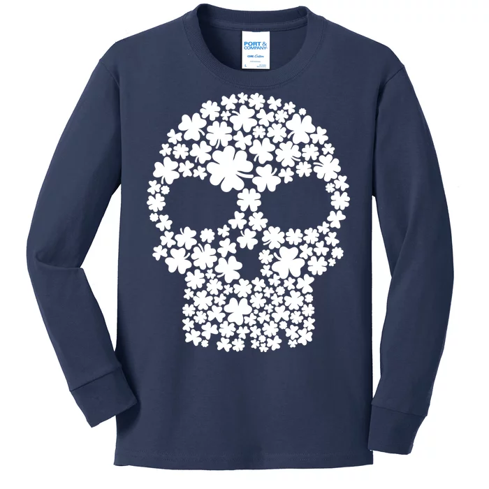 Irish Clovers St. Patrick's Day Skull Kids Long Sleeve Shirt