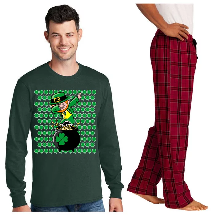 Irish Dabbing Leprechaun Shamrocks Funny Dab St. Patrick's Day Long Sleeve Pajama Set