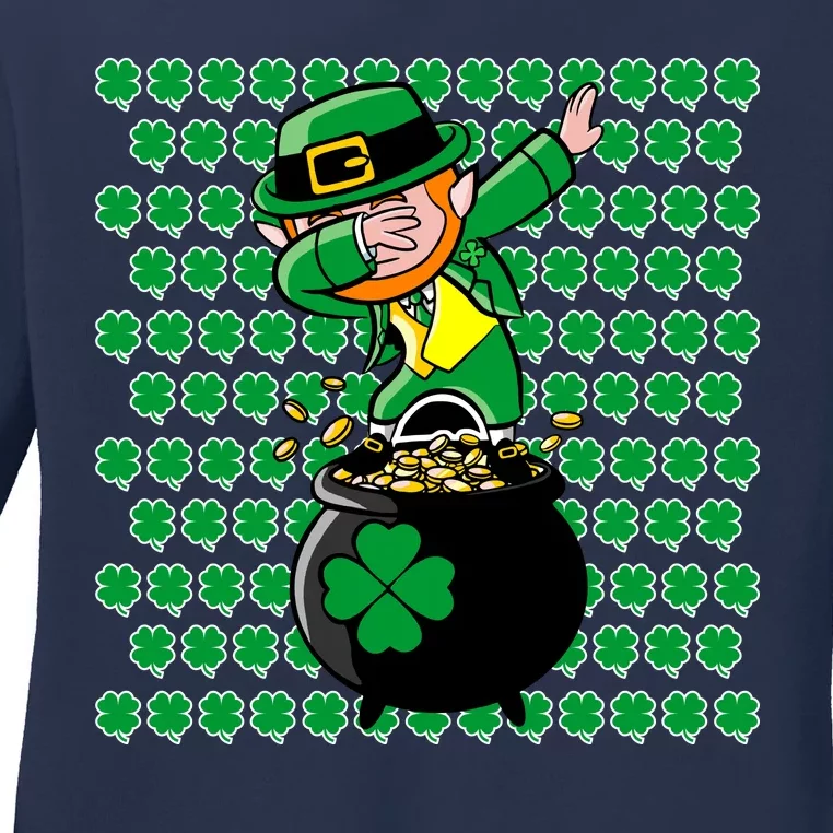 Irish Dabbing Leprechaun Shamrocks Funny Dab St. Patrick's Day Ladies Long Sleeve Shirt