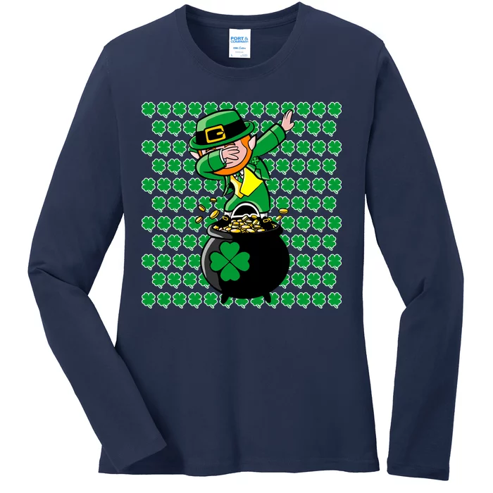 Irish Dabbing Leprechaun Shamrocks Funny Dab St. Patrick's Day Ladies Long Sleeve Shirt