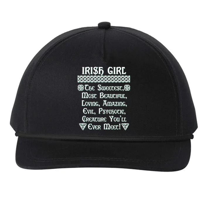 Irish Girl The Sweetest to Psychotic Creature You Will Meet Snapback Five-Panel Rope Hat