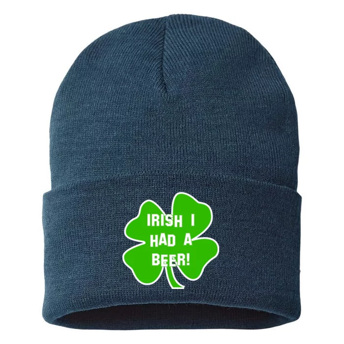 Irish I Had A Beer Clover St. Patrick's Day Sustainable Knit Beanie