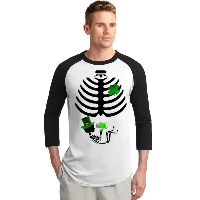 Irish Pregnant Skeleton Baby Beer Baseball Sleeve Shirt