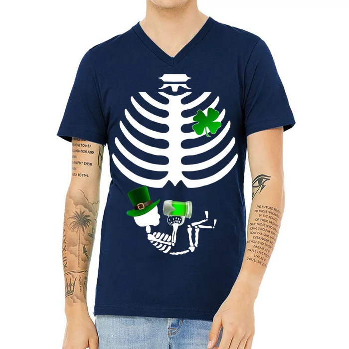 Irish Pregnant Skeleton Baby Beer V-Neck T-Shirt