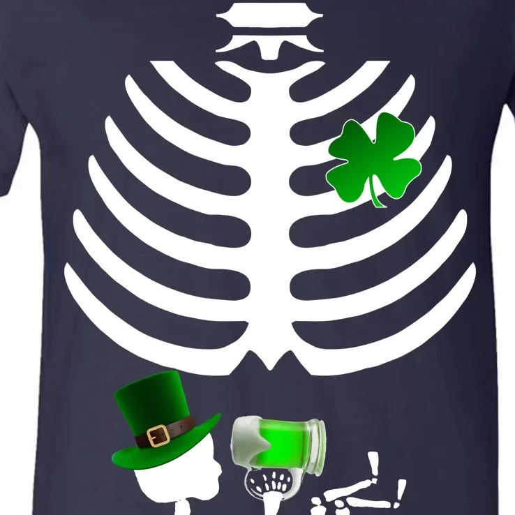 Irish Pregnant Skeleton Baby Beer V-Neck T-Shirt