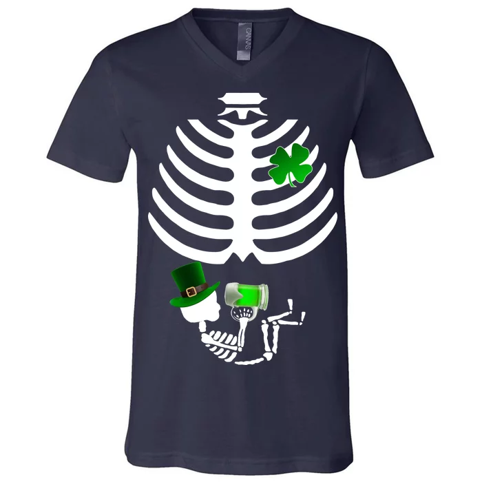 Irish Pregnant Skeleton Baby Beer V-Neck T-Shirt