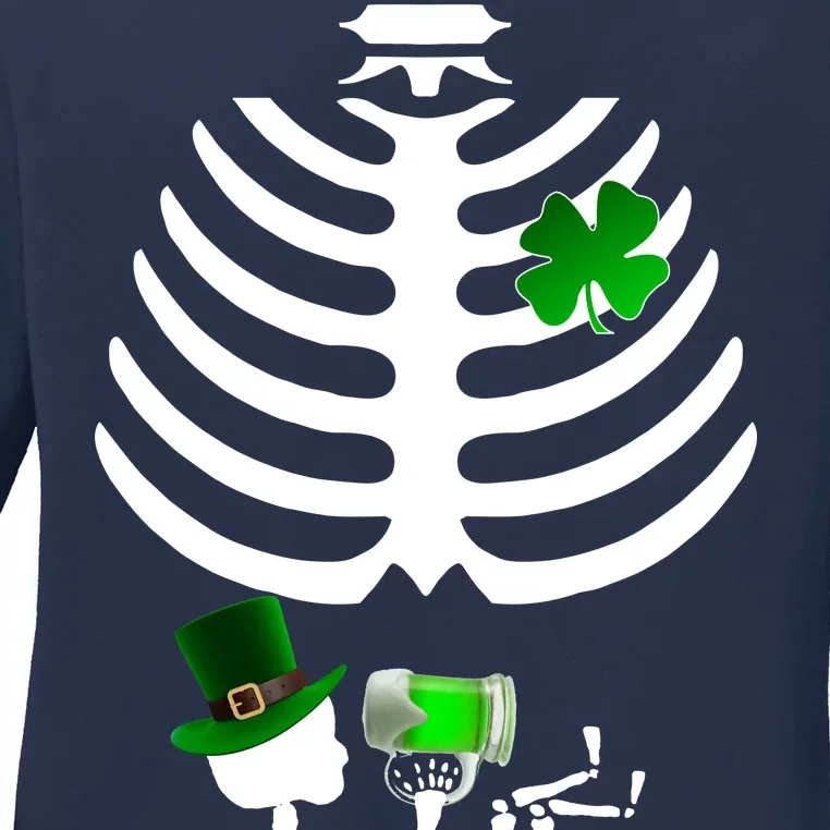 Irish Pregnant Skeleton Baby Beer Ladies Long Sleeve Shirt