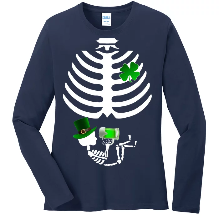 Irish Pregnant Skeleton Baby Beer Ladies Long Sleeve Shirt