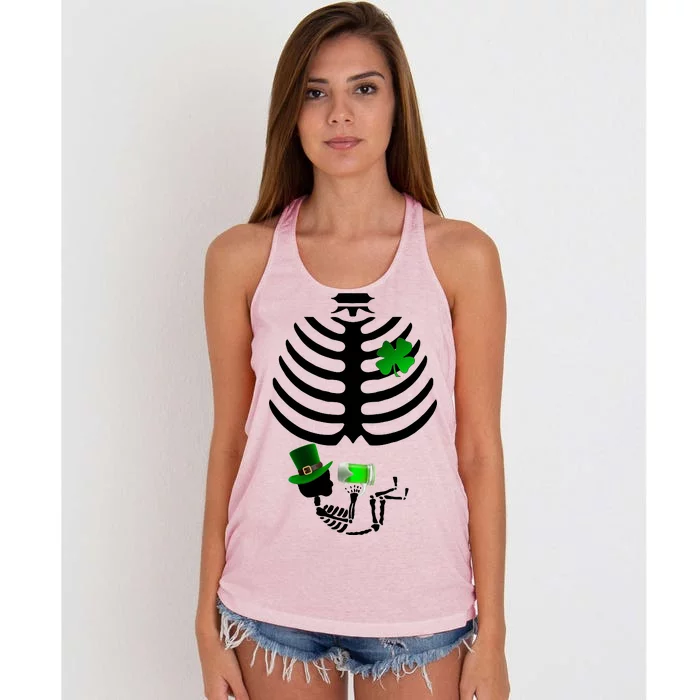 Irish Pregnant Skeleton Baby Beer Women's Knotted Racerback Tank