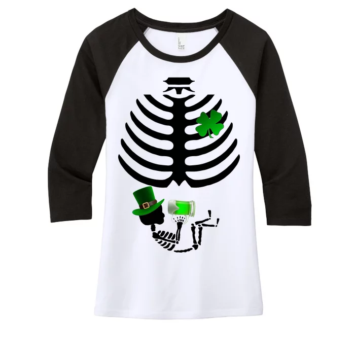 Irish Pregnant Skeleton Baby Beer Women's Tri-Blend 3/4-Sleeve Raglan Shirt