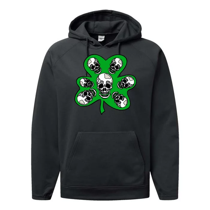 Irish Shamrock Clover Skulls Performance Fleece Hoodie