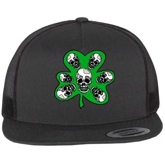 Irish Shamrock Clover Skulls Flat Bill Trucker Hat