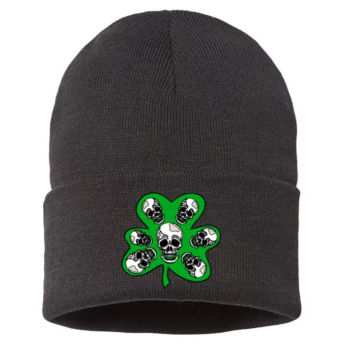 Irish Shamrock Clover Skulls Sustainable Knit Beanie