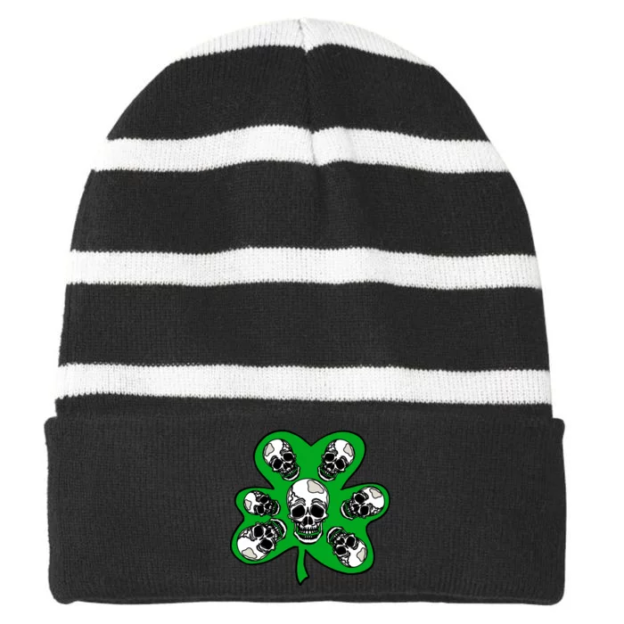 Irish Shamrock Clover Skulls Striped Beanie with Solid Band