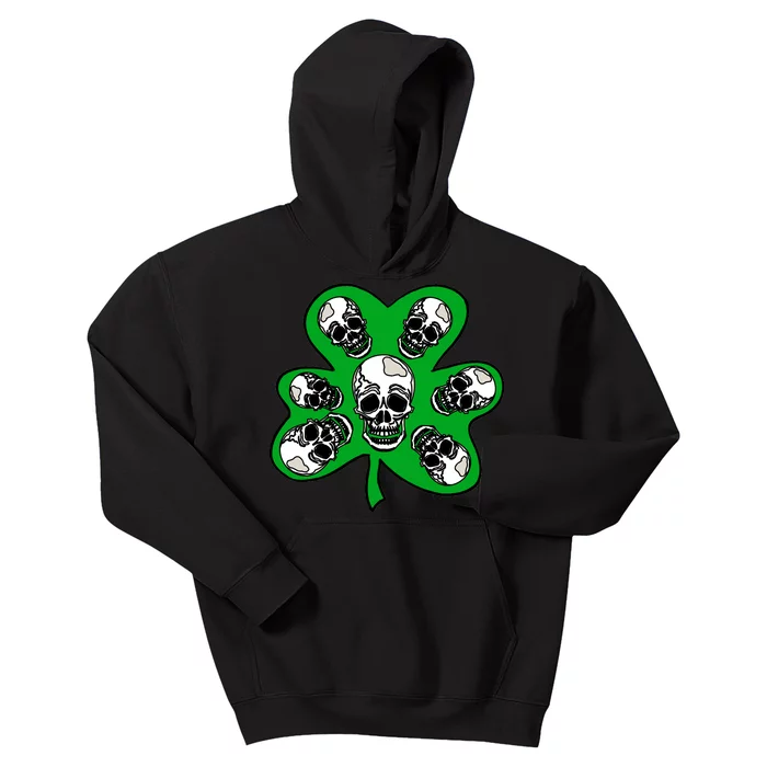 Irish Shamrock Clover Skulls Kids Hoodie