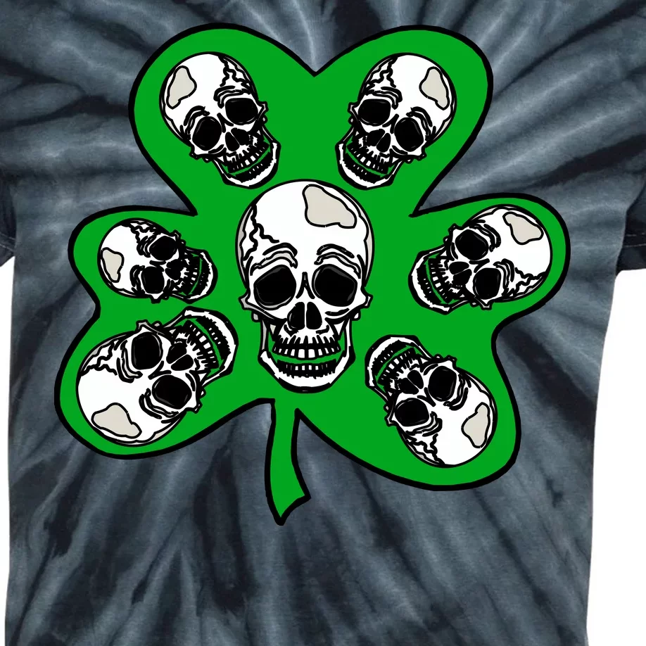 Irish Shamrock Clover Skulls Kids Tie-Dye T-Shirt