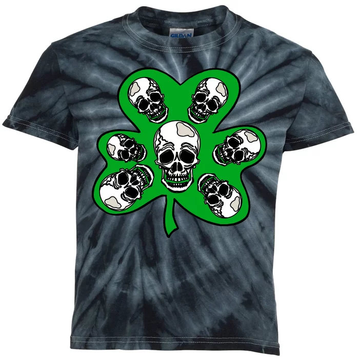 Irish Shamrock Clover Skulls Kids Tie-Dye T-Shirt