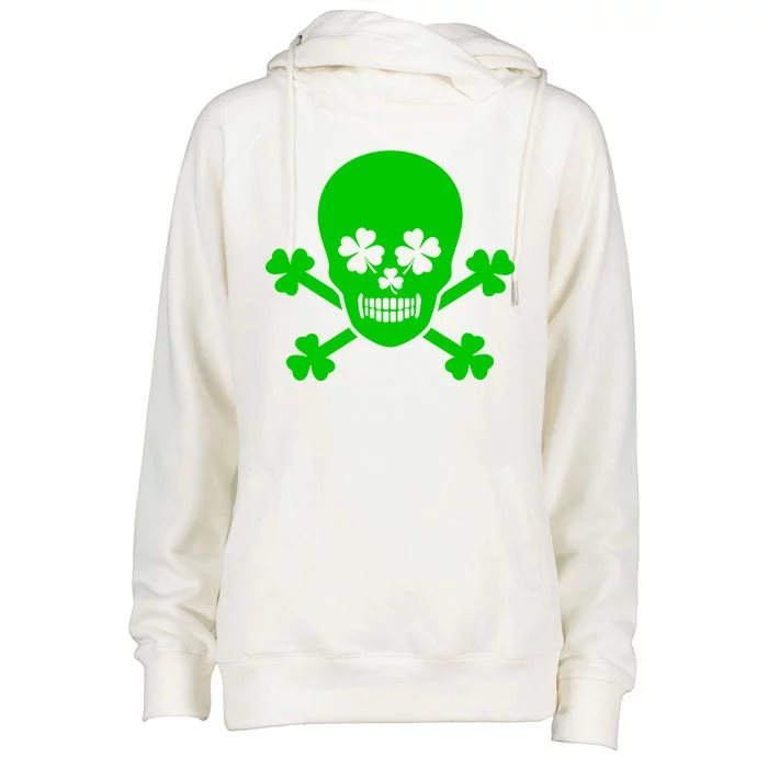 Irish Shamrock Skull Womens Funnel Neck Pullover Hood