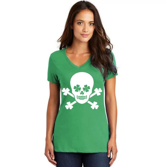 Irish Shamrock Skull Women's V-Neck T-Shirt