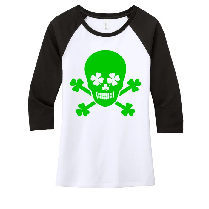 Irish Shamrock Skull Women's Tri-Blend 3/4-Sleeve Raglan Shirt