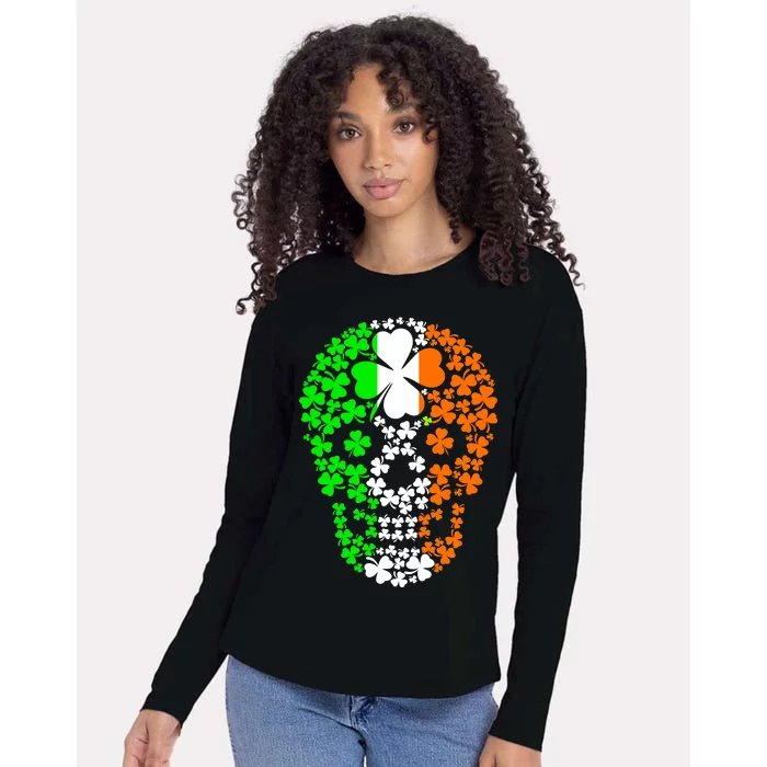 Irish Skull Ireland Clover Womens Cotton Relaxed Long Sleeve T-Shirt