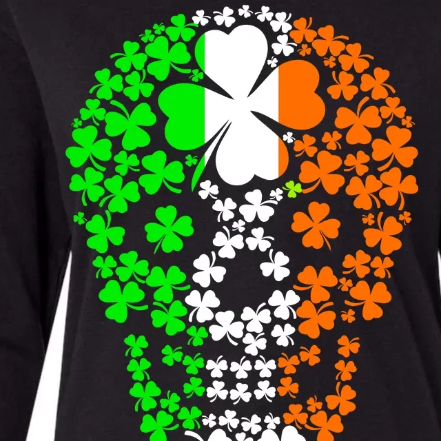 Irish Skull Ireland Clover Womens Cotton Relaxed Long Sleeve T-Shirt