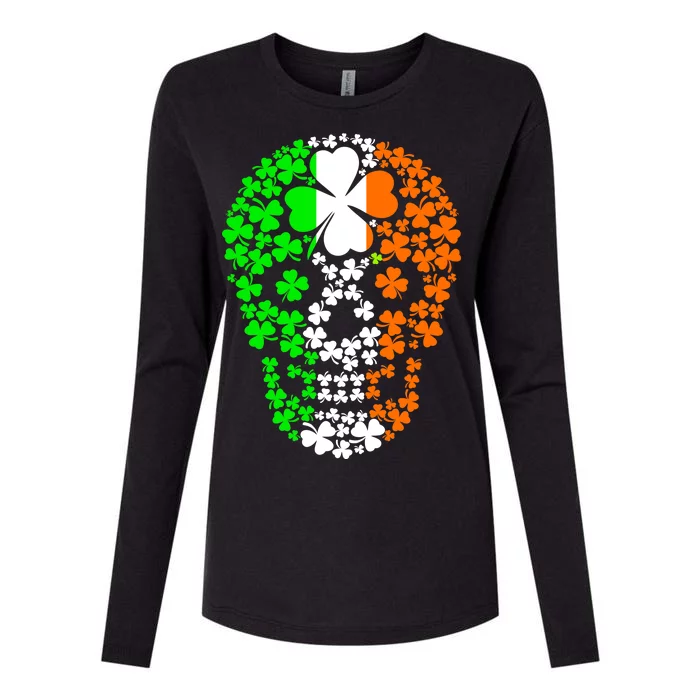 Irish Skull Ireland Clover Womens Cotton Relaxed Long Sleeve T-Shirt