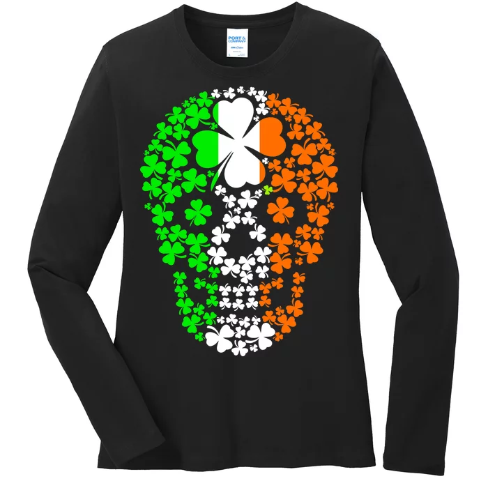 Irish Skull Ireland Clover Ladies Long Sleeve Shirt