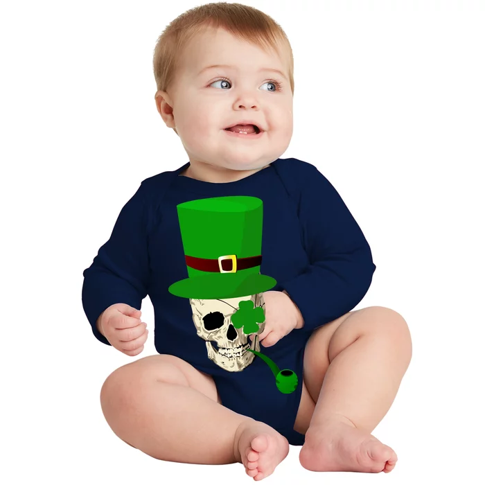 Irish Skull Smoking A Pipe Baby Long Sleeve Bodysuit