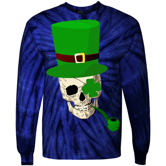 Irish Skull Smoking A Pipe Tie-Dye Long Sleeve Shirt