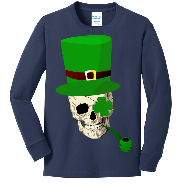 Irish Skull Smoking A Pipe Kids Long Sleeve Shirt