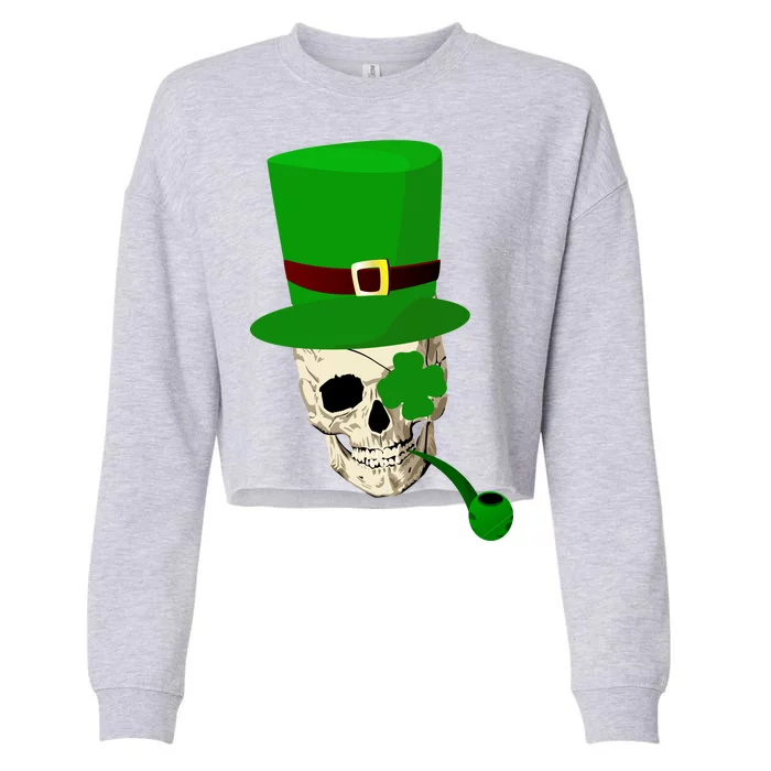 Irish Skull Smoking A Pipe Cropped Pullover Crew